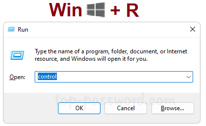 กดปุ่ม Win + R พิมพ์ control