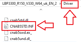 จากนั้นเปิดโฟลเดอร์ที่แตกออกมา และตรวจสอบว่ามีไฟล์: ...\Driver\CNAB5STD.INF