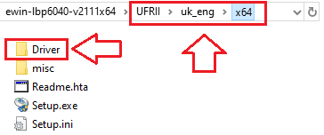 เปิดโฟลเดอร์นั้นและตรวจสอบให้แน่ใจว่ามี: …\UFRII\uk_eng\x64\Driver