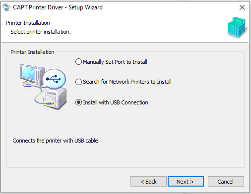 เลือกวิธีที่คุณต้องการเชื่อมต่อกับคอมพิวเตอร์และเริ่มติดตั้งซอฟต์แวร์