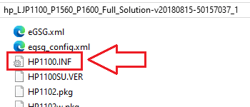 หลังแตกไฟล์แล้ว จะพบไฟล์ INF ที่ตำแหน่งนี้: HP1100.INF
