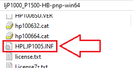 ไฟล์ HPLJP1005.INF ในโฟลเดอร์ที่แตกไฟล์