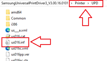 ค้นหาไฟล์ us016.inf ในโฟลเดอร์ UPD